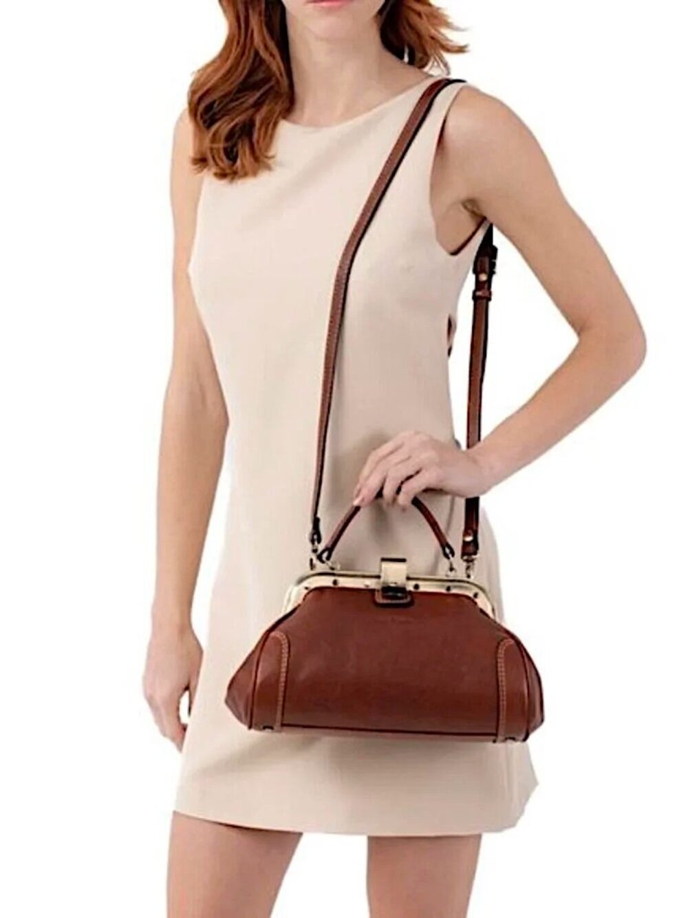 Gianni Conti Italy Melania Leather Crossbody Doc Handbag Chestnut Brown NEW